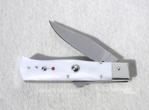 NOS 2011 A.G.A. CAMPOLIN NICKEL SILVER BOLSTERS WHITE ACRYLIC PEARL HUMPBACK LOCKBACK - LAST ONE