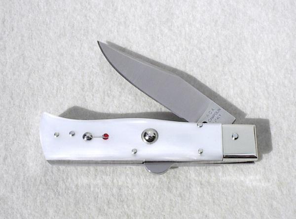 NOS 2011 A.G.A. CAMPOLIN NICKEL SILVER BOLSTERS WHITE ACRYLIC PEARL HUMPBACK LOCKBACK - LAST ONE
