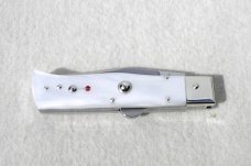 NOS 2011 A.G.A. CAMPOLIN NICKEL SILVER BOLSTERS WHITE ACRYLIC PEARL HUMPBACK LOCKBACK - LAST ONE