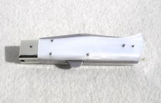 NOS 2011 A.G.A. CAMPOLIN NICKEL SILVER BOLSTERS WHITE ACRYLIC PEARL HUMPBACK LOCKBACK - LAST ONE