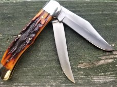 CANAL STREET ITEM #212309 HUGE 5 1/4 INCH FOLDING HUNTER DARK CARVED AMBER STAG BONE 420 STAINLESS CANAL STREET ITEM #212309 HUGE 5 1/4 INCH FOLDING HUNTER DARK CARVED AMBER STAG BONE 420 STAINLESS