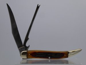 Camillus Stainless #25 Fishing Knife with Amber Wormgroove Bone Handles