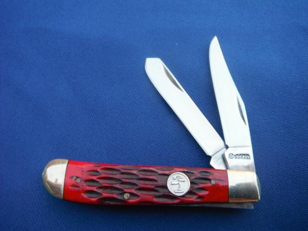 BOKER MAGNUM 2 BLADE KNIFE BONSAI SERIES MINI TRAPPER POCKET KNIFE Red  Jigged Bone scales