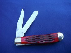 BOKER MAGNUM 2 BLADE KNIFE BONSAI SERIES MINI TRAPPER POCKET KNIFE Red  Jigged Bone scales