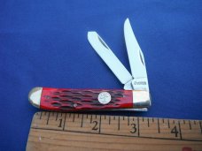 BOKER MAGNUM 2 BLADE KNIFE BONSAI SERIES MINI TRAPPER POCKET KNIFE Red  Jigged Bone scales