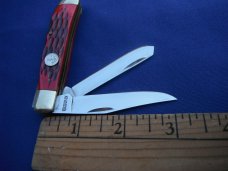 BOKER MAGNUM 2 BLADE KNIFE BONSAI SERIES MINI TRAPPER POCKET KNIFE Red  Jigged Bone scales