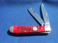 BOKER MAGNUM 2 BLADE KNIFE BONSAI SERIES MINI TRAPPER POCKET KNIFE Red  Jigged Bone scales