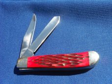 BOKER MAGNUM 2 BLADE KNIFE BONSAI SERIES MINI TRAPPER POCKET KNIFE Red  Jigged Bone scales