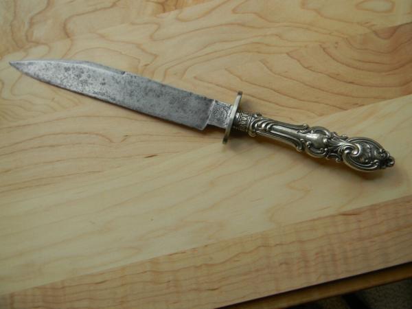 ANTIQUE SILVER HANDLES BOWIE KNIFE A.LEON SHEFFIELD A NO 1 CUTLERY ANTIQUE SILVER HANDLES BOWIE KNIFE A.LEON SHEFFIELD A NO 1 CUTLERY