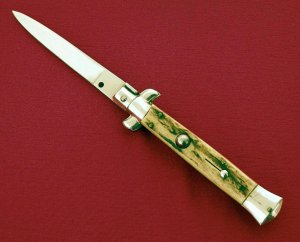 Italian Style Design AUTOMATIC / SWITCHBLADE Genuine Stag Swivel Bolster Release 8 3/4" Knife 1980's
