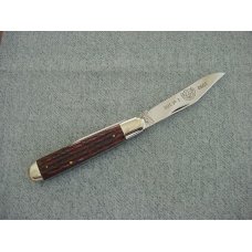 Vintage Queen City Large 4 1/2", Etched, Jigged Bone Handles Farmer's Jack Pocket Knife