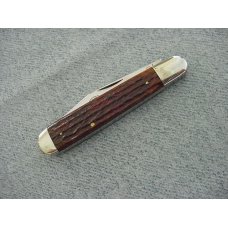Vintage Queen City Large 4 1/2", Etched, Jigged Bone Handles Farmer's Jack Pocket Knife