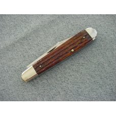 Vintage Queen City Large 4 1/2", Etched, Jigged Bone Handles Farmer's Jack Pocket Knife