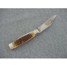 Vintage Queen(Crown) U.S.A., 1983, Etched, Pick-Bone Quee Handle Gunstock Pattern Pocket Knife Vintage Queen(Crown) U.S.A., 1983, Etched, Pick-Bone Quee Handle Gunstock Pattern Pocket Knife