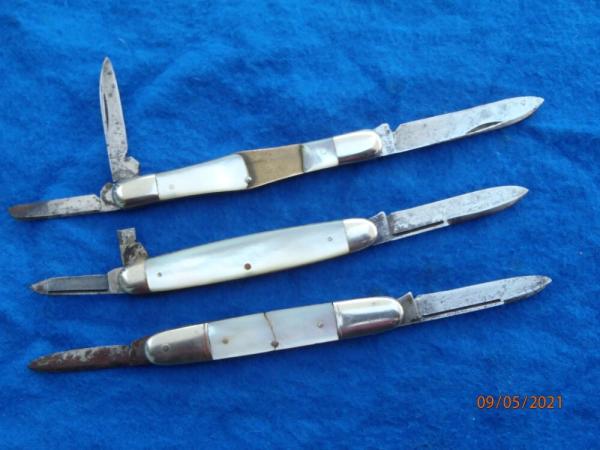 3 Pearl knives for repair Cattaraugus Whittler, New York Knife Co Whittler , Sword Brand  Camillus