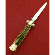 Italian Style Design AUTOMATIC / SWITCHBLADE Genuine Stag Swivel Bolster Release 8 3/4" Knife 1980's