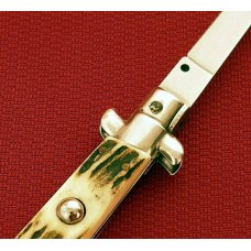 Italian Style Design AUTOMATIC / SWITCHBLADE Genuine Stag Swivel Bolster Release 8 3/4" Knife 1980's