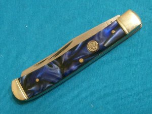 BLUE INDIAN HEAD TRAPPER HUNTING SKINNING SURVIVAL FOLDING POCKET KNIFE KNIVES