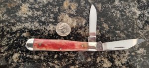 Case XX USA 6225 ½ MINI COKE BOTTLE KNIFE 10 DOT (1980) RED APPALOOSA BONE 