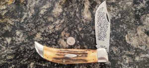 Case XX Hand Made USA 3 Dot (1977) Stag 5172 SSP Blue Scroll Clasp Knife