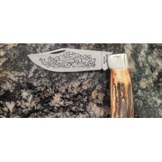Case XX Hand Made USA 3 Dot (1977) Stag 5172 SSP Blue Scroll Clasp Knife Case XX Hand Made USA 3 Dot (1977) Stag 5172 SSP Blue Scroll Clasp Knife