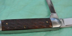 Royal Brand USA 2 Blade Equal End 41/4" Closed Honey Brown Jigged Bone 1930's Long Pull Mirror Polis