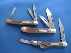 Lot of 3 Schrade Old Timer 720T & 1040T 2 Blade Folding Pocket Knife 1080T 3 Blade Stockman USA MADE