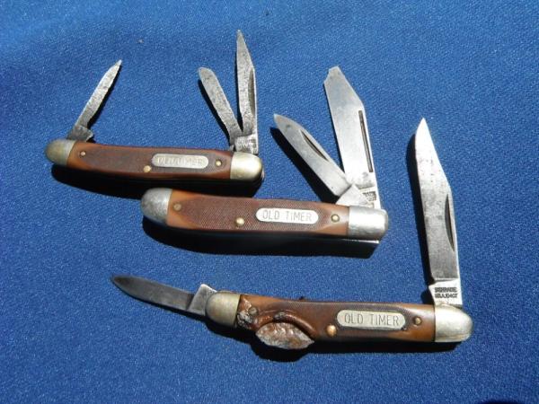 Lot of 3 Schrade Old Timer 720T & 1040T 2 Blade Folding Pocket Knife 1080T 3 Blade Stockman USA MADE