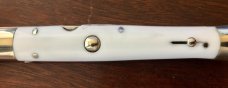 Jeremy Kreis (JTK) Batwing Rizzuto Estileto Milano Switchblade Clone, White Plastic Handle, Unused Jeremy Kreis (JTK) Batwing Rizzuto Estileto Milano Switchblade Clone, White Plastic Handle, Unused