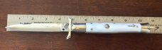 Jeremy Kreis (JTK) Batwing Rizzuto Estileto Milano Switchblade Clone, White Plastic Handle, Unused Jeremy Kreis (JTK) Batwing Rizzuto Estileto Milano Switchblade Clone, White Plastic Handle, Unused
