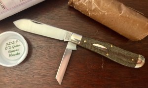 Great Eastern Cutlery Tidioute #922219 Eureka Jack, OD Green Canvas Micarta Handle, New (GEC 92)