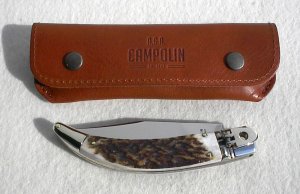 NEW 2021 A.G.A CAMPOLIN 8.5" DIANA LEVER LOCK GENUINE STAG, NICKEL SILVER BOLSTERS, LEATHER SHEATH