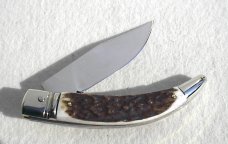 NEW 2021 A.G.A CAMPOLIN 8.5" DIANA LEVER LOCK GENUINE STAG, NICKEL SILVER BOLSTERS, LEATHER SHEATH