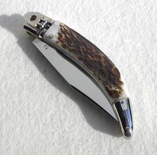 NEW 2021 A.G.A CAMPOLIN 8.5" DIANA LEVER LOCK GENUINE STAG, NICKEL SILVER BOLSTERS, LEATHER SHEATH