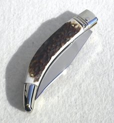 NEW 2021 A.G.A CAMPOLIN 8.5" DIANA LEVER LOCK GENUINE STAG, NICKEL SILVER BOLSTERS, LEATHER SHEATH