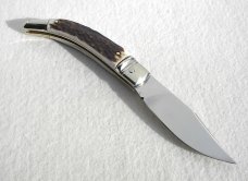 NEW 2021 A.G.A CAMPOLIN 8.5" DIANA LEVER LOCK GENUINE STAG, NICKEL SILVER BOLSTERS, LEATHER SHEATH
