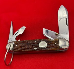 Vintage CATTARAUGUS CUTLERY CO Model No. 42219 4-Blade Camp/Utility Folding Pocket KnifeBone