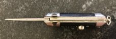Miniature (Mini) Switchblade Keychain Knife, Made By Farfalli, Black Bambi Marked Handle, Used Miniature (Mini) Switchblade Keychain Knife, Made By Farfalli, Black Bambi Marked Handle, Used