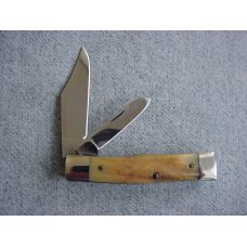 Vintage Queen(Crown Q) U.S.A., 1984, Etched, Genuine Stag Handle Gunstock Pattern Pocket Knife Vintage Queen(Crown Q) U.S.A., 1984, Etched, Genuine Stag Handle Gunstock Pattern Pocket Knife