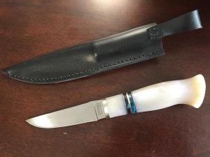 Hand crafted/forged small game knife, USA maker, with custom fit sheath.