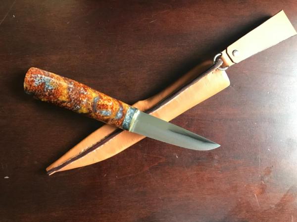 Hand crafted Puukko includes hand made sheath, USA maker