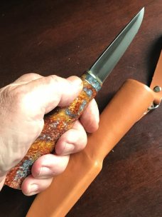 Hand crafted Puukko includes hand made sheath, USA maker