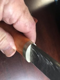 Puukko Knife with feathered “W” Damascus pattern, curly maple handle and sheath, USA MAKER Puukko Knife with feathered “W” Damascus pattern, curly maple handle and sheath, USA MAKER