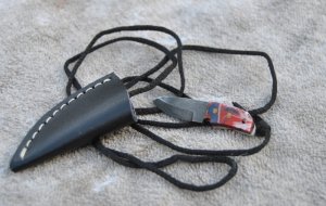 Minatare Damascus Fixed Blade 2" OAL Leather Sheath Fiber handle 2 mm Stock Blade Full Tang 