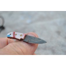 Minatare Damascus Fixed Blade 2" OAL Leather Sheath Fiber handle 2 mm Stock Blade Full Tang Minatare Damascus Fixed Blade 2" OAL Leather Sheath Fiber handle 2 mm Stock Blade Full Tang