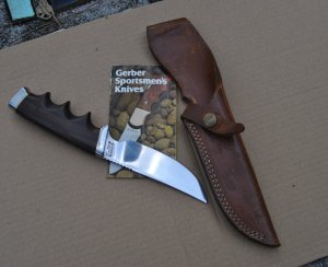 Gerber USA Model 475 'S' 'Dot' 57 Big Game Blade Presentation Series Macassar Ebony Finger grooves