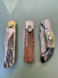 (Lot of 3) Damascus Automatics w/File Work IMPORT (Lot of 3) Damascus Automatics w/File Work IMPORT