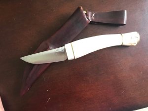 Puukko with stag and Cru Forge V steel blade custom fit sheath, USA maker
