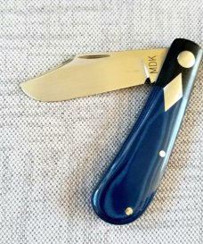 Michael du Pleesis Lanny Clip Knife,3.5"  Blue Linen Micarta, black g10 and N690,coa slip new