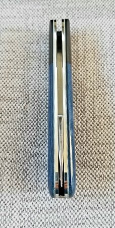 Michael du Pleesis Lanny Clip Knife,3.5"  Blue Linen Micarta, black g10 and N690,coa slip new